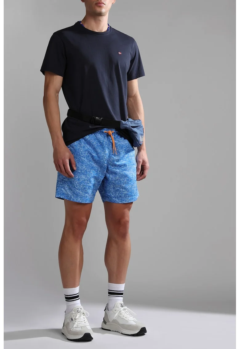 Pantaloni scurti de baie cu buzunare si model, Albastru pastel