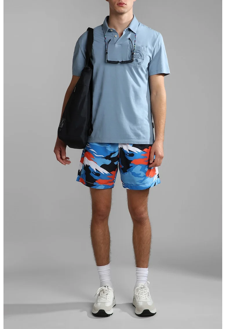 Pantaloni scurti de baie cu buzunare si model, Albastru deschis