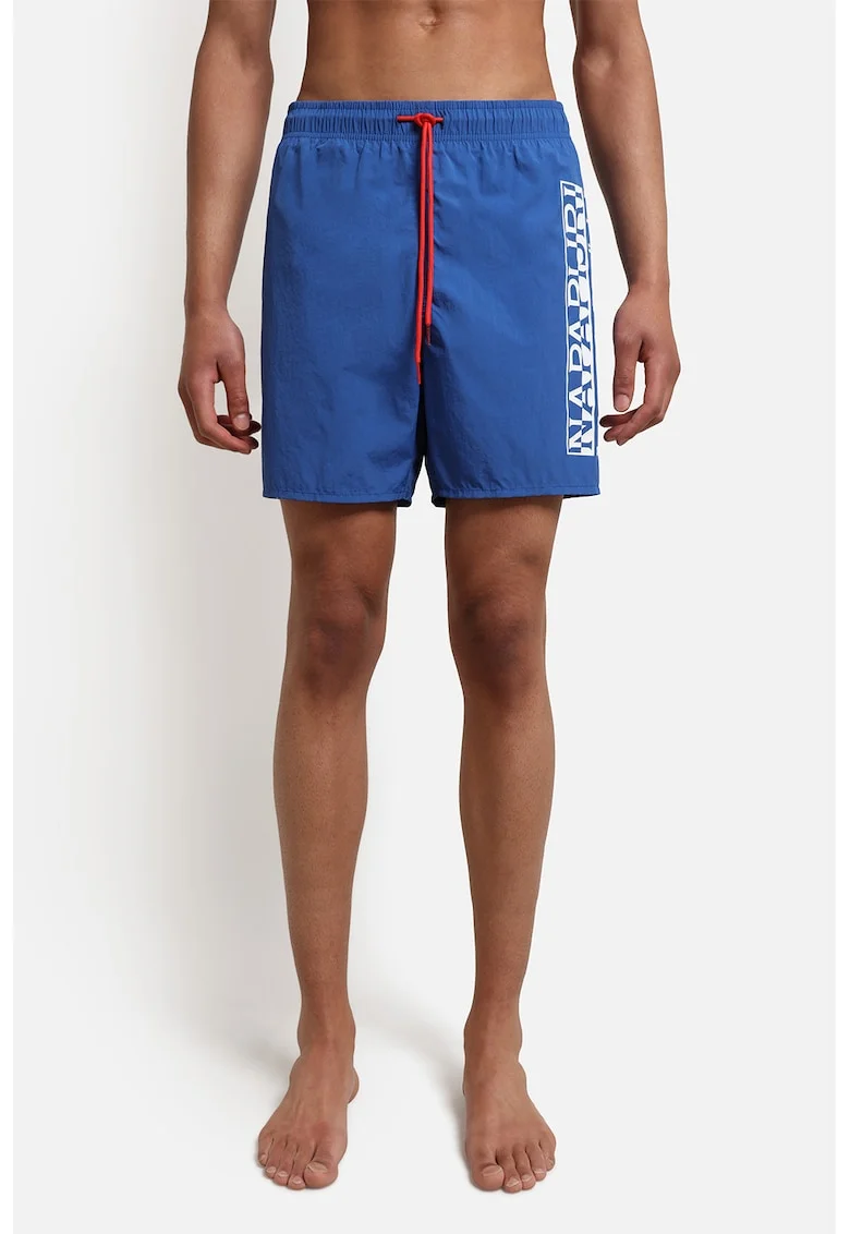 Pantaloni scurti de baie cu snur si imprimeu, Albastru royal