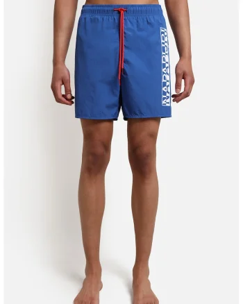 Pantaloni scurti de baie cu snur si imprimeu, Albastru royal
