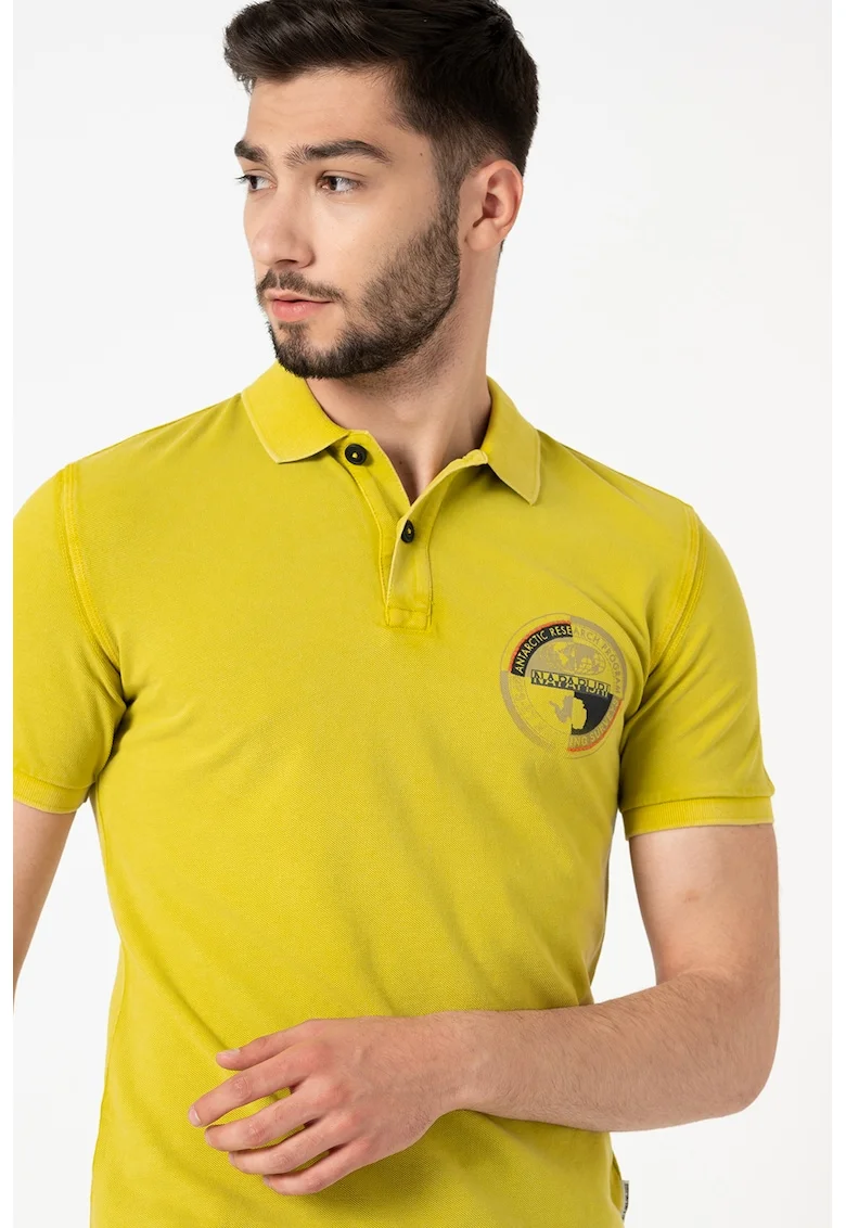 Tricou polo cu logo pe piept, Portocaliu/Gri cenusiu/Galben mustar