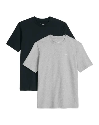 Set de tricouri regular fit cu model uni - 2 piese, Negru/Gri