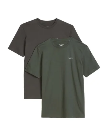 Set de tricouri regular fit cu model uni - 2 piese, Verde/Gri inchis