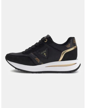 Pantofi sport cu talpa wedge si logo, Auriu/Negru