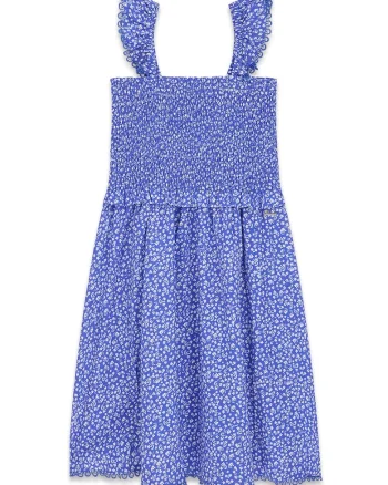 Rochie evazata cu imprimeu floral, Alb/Albastru
