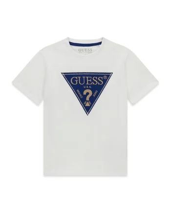Tricou cu imprimeu logo, Alb murdar/Albastru