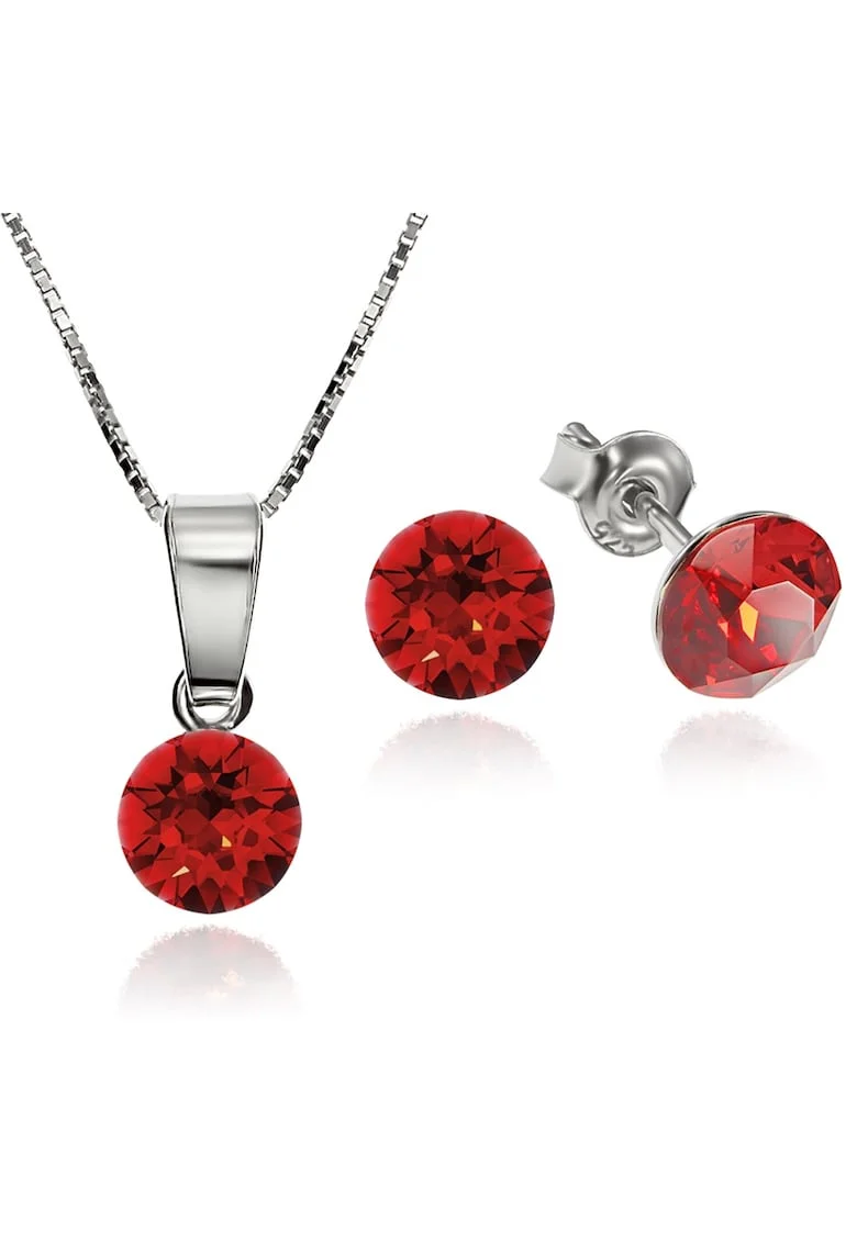 Set Argint 925 placat cu rodiu cu cristale Swarovski® Xirius Light Siam 6mm Surub + Lant