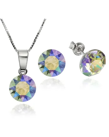 Set Argint 925 placat cu rodiu cu cristale Swarovski® Xirius Paradise Shine 8mm Surub + Lant