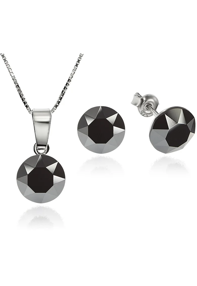 Set Argint 925 placat cu rodiu cu cristale Swarovski® Xirius Jet Hematite 8mm Surub + Lant