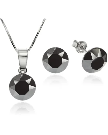 Set Argint 925 placat cu rodiu cu cristale Swarovski® Xirius Jet Hematite 8mm Surub + Lant