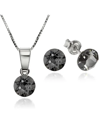 Set Argint 925 placat cu rodiu cu cristale Swarovski® Xirius Silver Night 6mm Surub + Lant