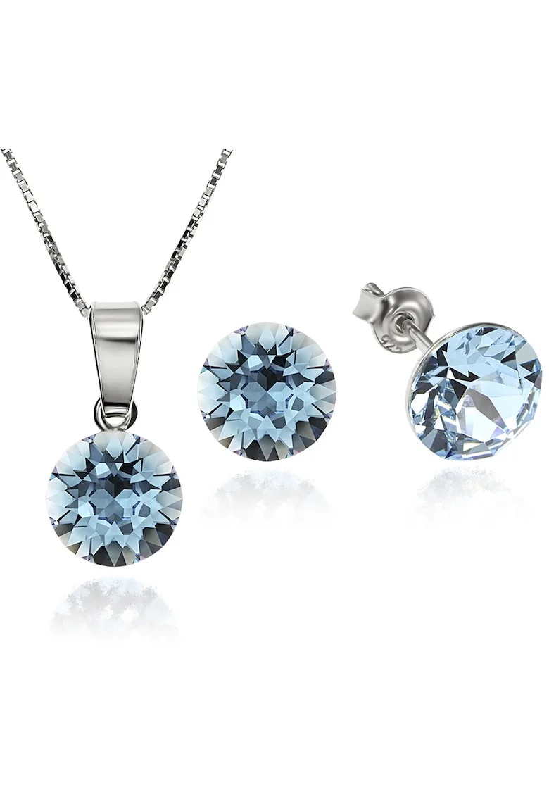 Set Argint 925 placat cu rodiu cu cristale Swarovski® Xirius Aquamarine 8mm Surub + Lant