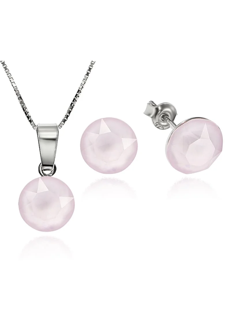 Set Argint 925 placat cu rodiu cu cristale Swarovski® Xirius Powder Rose 8mm Surub + Lant