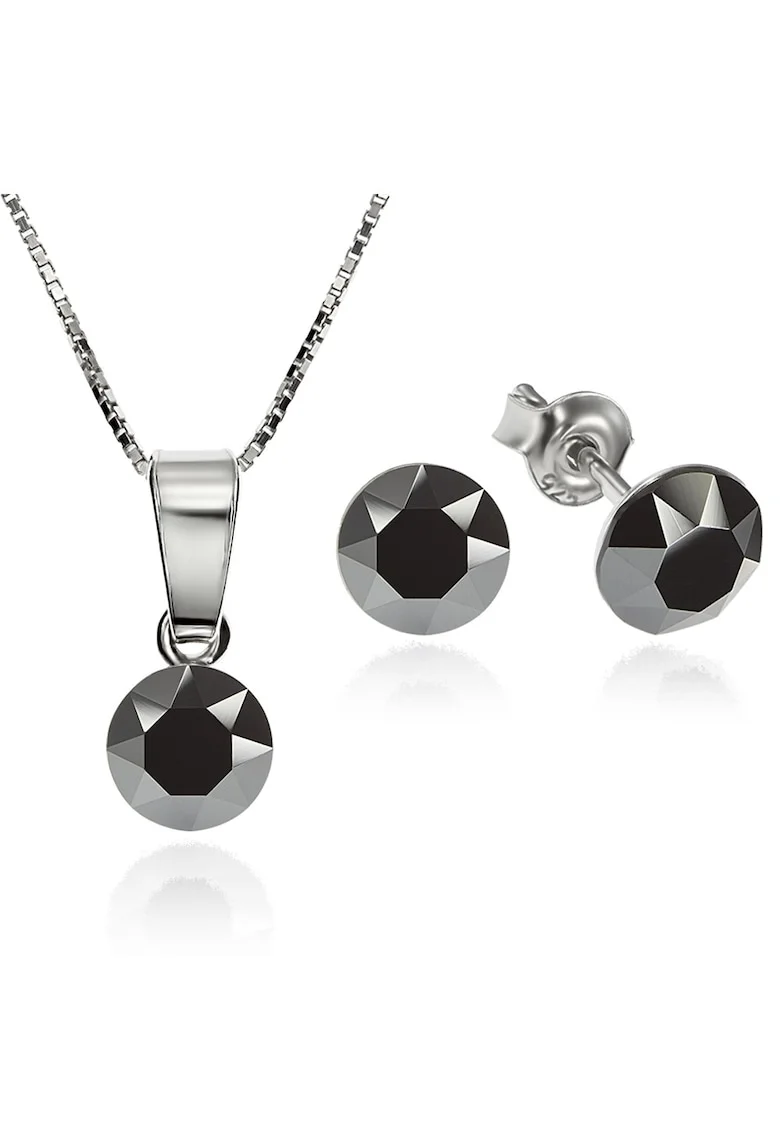 Set Argint 925 placat cu rodiu cu cristale Swarovski® Xirius Jet Hematite 6mm Surub + Lant