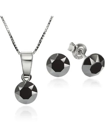 Set Argint 925 placat cu rodiu cu cristale Swarovski® Xirius Jet Hematite 6mm Surub + Lant