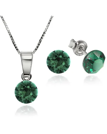 Set Argint 925 placat cu rodiu cu cristale Swarovski® Xirius Emerald 6mm Surub + Lant