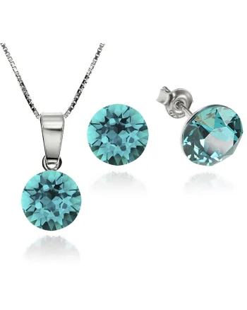 Set Argint 925 placat cu rodiu cu cristale Swarovski® Xirius Blue Zircon 8mm Surub + Lant