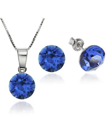 Set Argint 925 placat cu rodiu cu cristale Swarovski® Xirius Blue Capri 8mm Surub + Lant