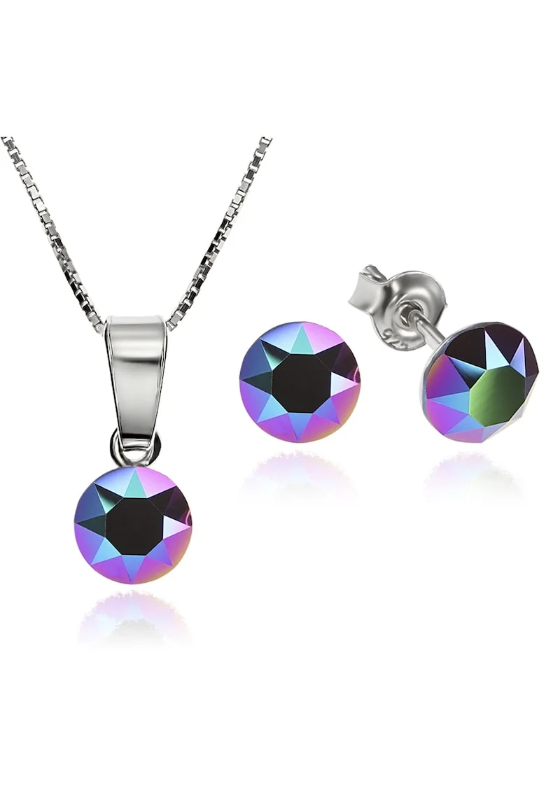 Set Argint 925 placat cu rodiu cu cristale Swarovski® Xirius Scarabeus Green 6mm Surub + Lant