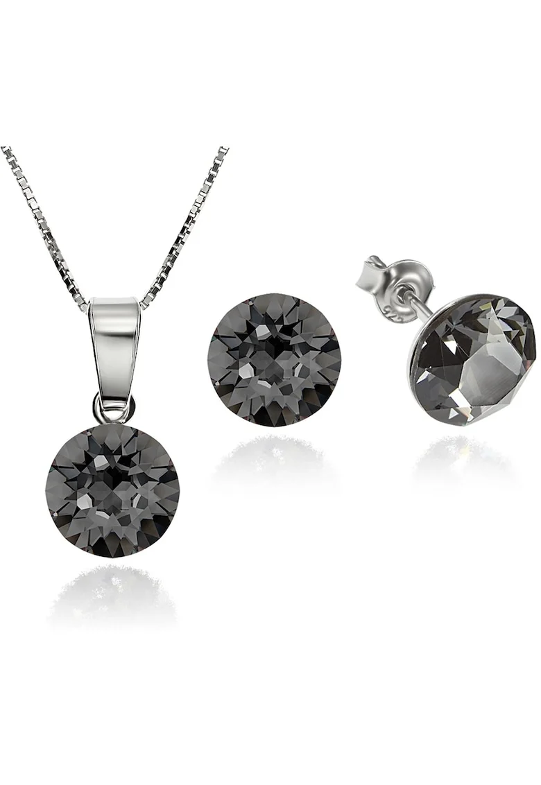Set Argint 925 placat cu rodiu cu cristale Swarovski® Xirius Silver Night 8mm Surub + Lant