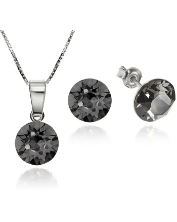 Set Argint 925 placat cu rodiu cu cristale Swarovski® Xirius Silver Night 8mm Surub + Lant
