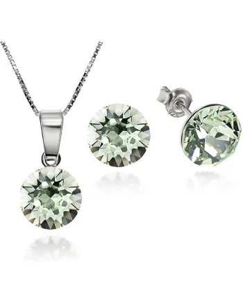 Set Argint 925 placat cu rodiu cu cristale Swarovski® Xirius Chrysolite 8mm Surub + Lant