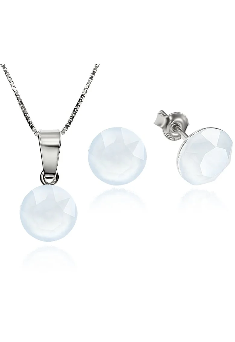 Set Argint 925 placat cu rodiu cu cristale Swarovski® Xirius Powder Blue 8mm Surub + Lant