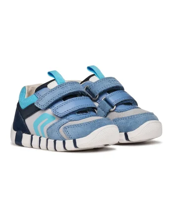 Pantofi sport Iupidoo cu velcro si garnituri de piele intoarsa, Gri/Albastru prafuit