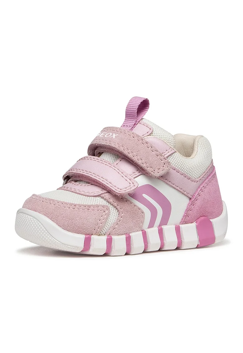 Pantofi sport Iupidoo cu velcro si insertii de piele intoarsa, Roz/Bej deschis