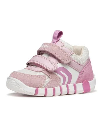 Pantofi sport Iupidoo cu velcro si insertii de piele intoarsa, Roz/Bej deschis