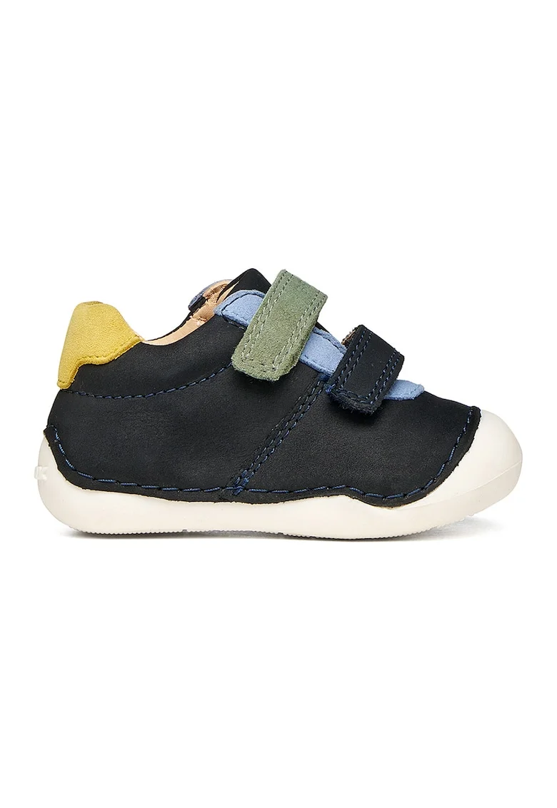 Pantofi Tutim de piele nabuc si piele intoarsa cu velcro, Verde/Albastru ultramarin