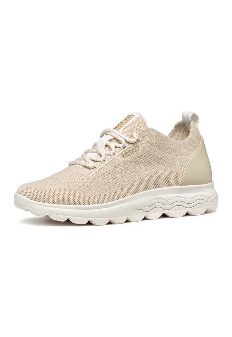 Pantofi sport din plasa tricotata cu detaliu de piele, Bej deschis