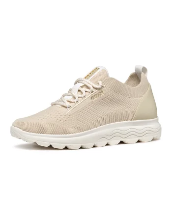 Pantofi sport din plasa tricotata cu detaliu de piele, Bej deschis