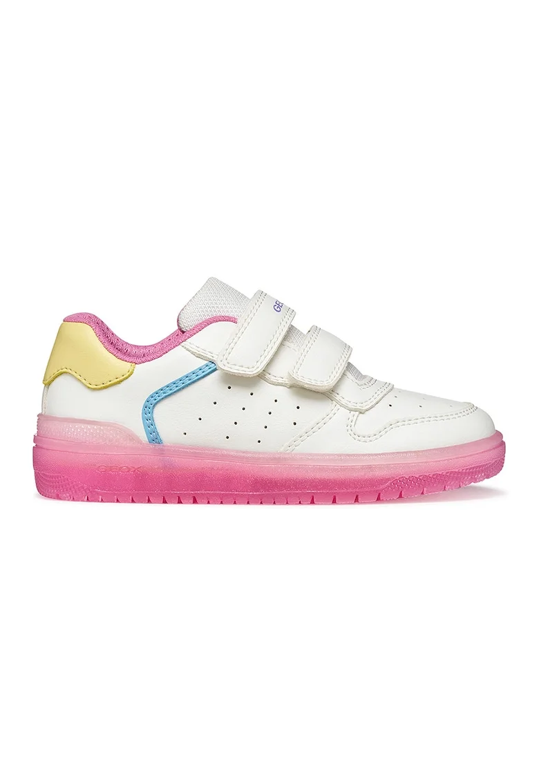 Pantofi sport Washiba de piele ecologica cu model colorblock, Alb/Roz