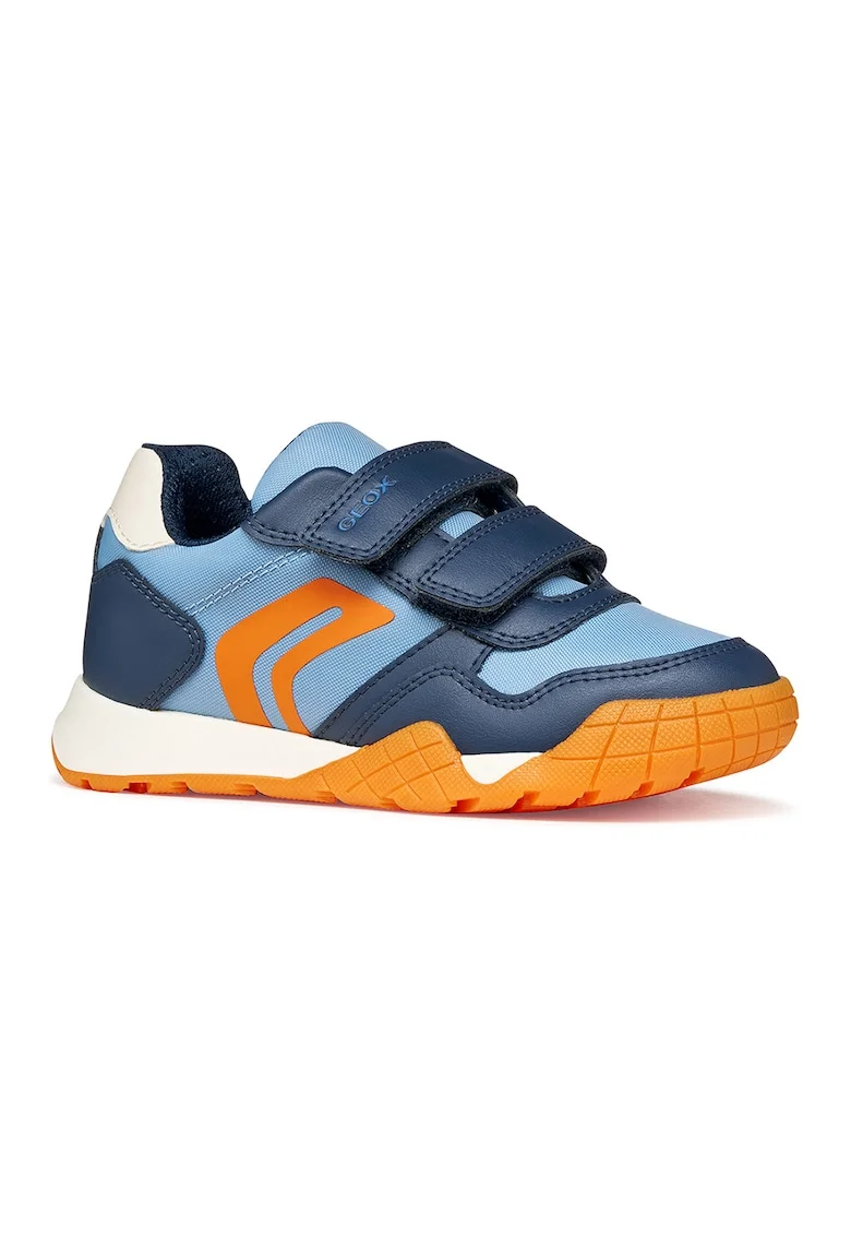 Pantofi sport din piele ecologica cu velcro, Portocaliu/Albastru