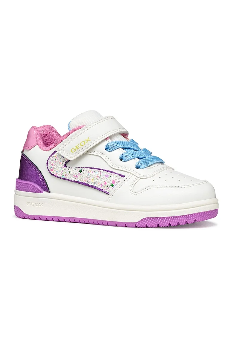 Pantofi sport din piele ecologica cu velcro, Alb/Violet