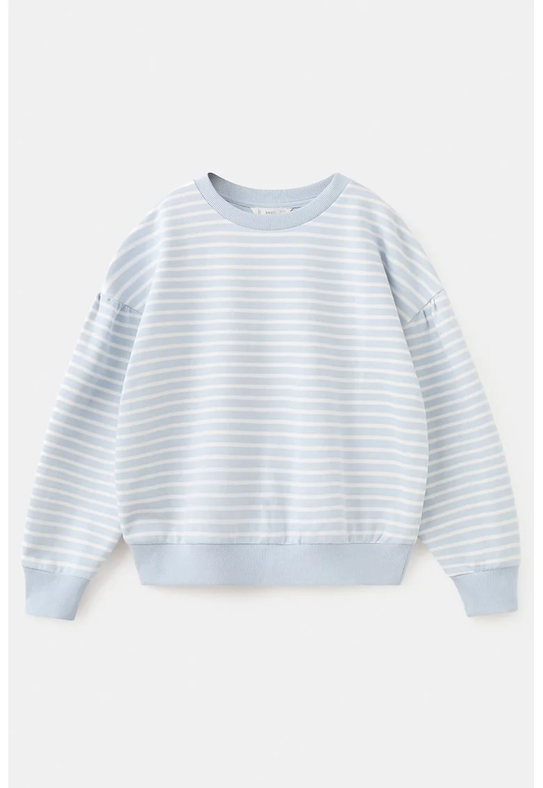 Bluza de trening cu dungi si maneci cazute, Albastru pastel/Alb optic