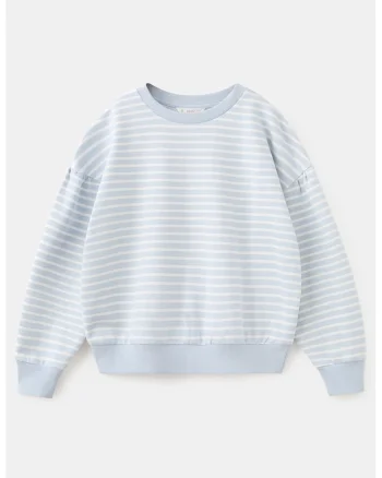Bluza de trening cu dungi si maneci cazute, Albastru pastel/Alb optic