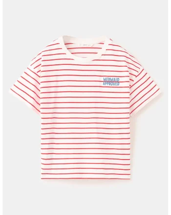 Tricou de bumbac cu dungi, Rosu/Alb murdar/Albastru petrol