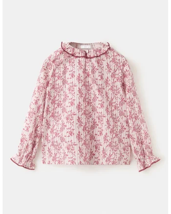 Bluza cu dungi si model floral, Rosu/Alb murdar
