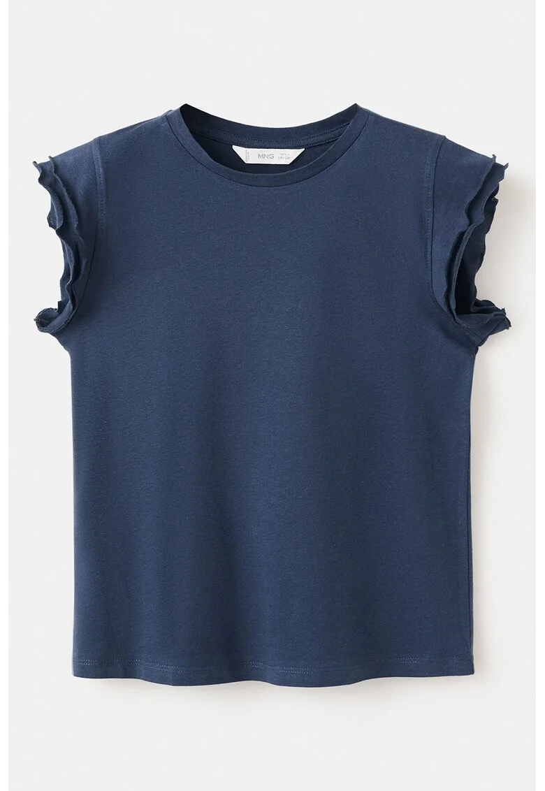 Tricou de bumbac cu decolteu la baza gatului, Bleumarin