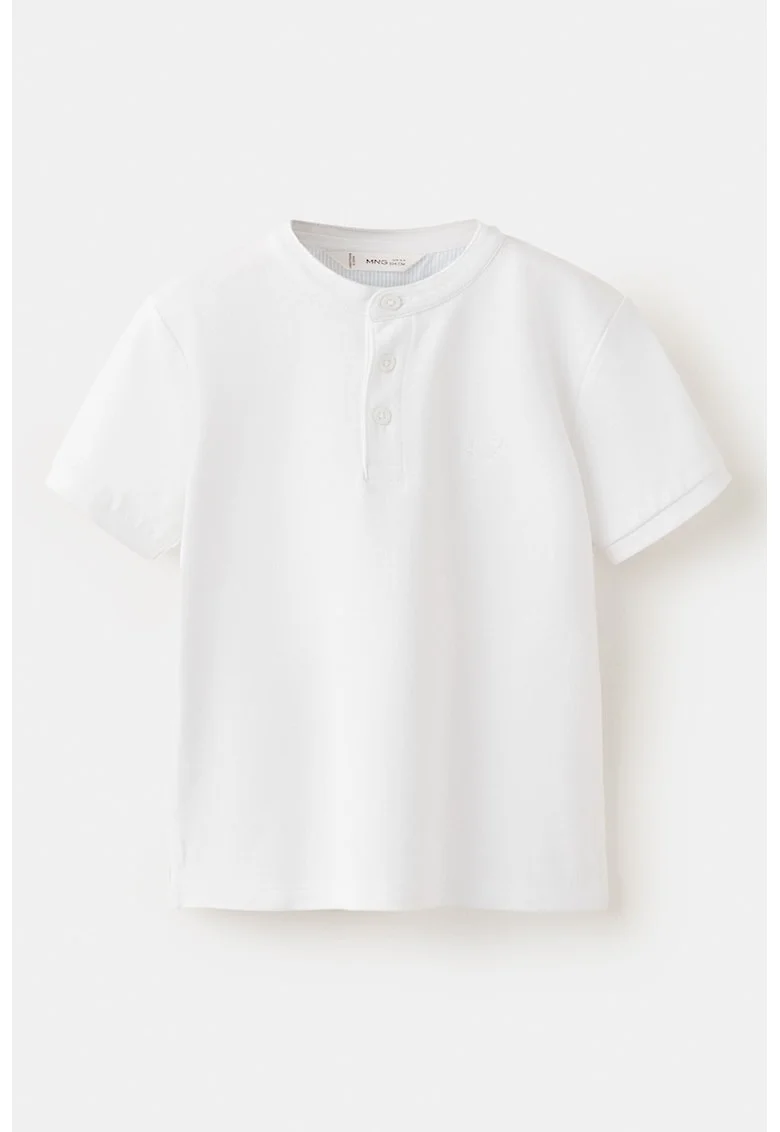 Tricou din material pique cu fenta scurta cu nasturi, Alb optic