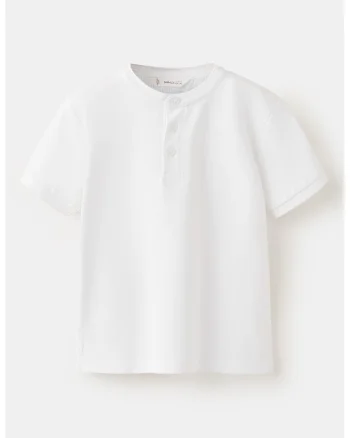 Tricou din material pique cu fenta scurta cu nasturi, Alb optic