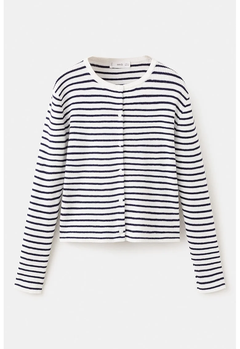 Cardigan cu nasturi si dungi, Alb murdar/Bleumarin