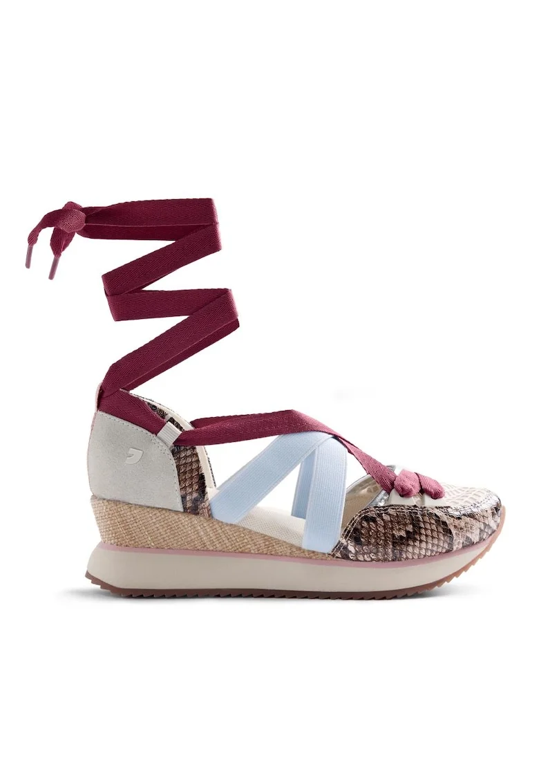Pantofi sport Desinic wedge cu animal print, Bej/Albastru deschis