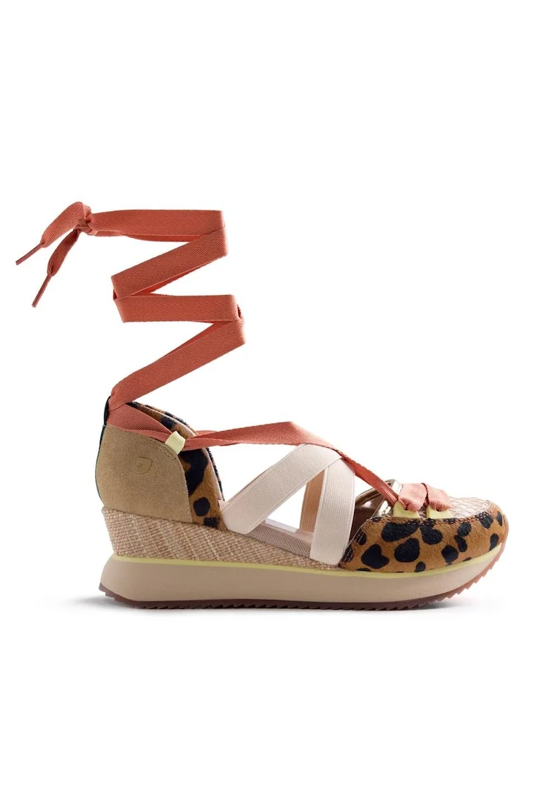 Pantofi sport Desinic wedge cu animal print, Negru/Maro camel