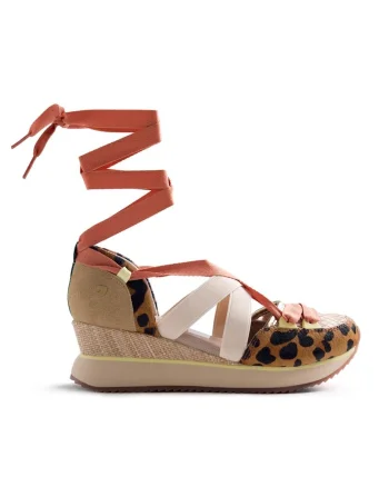 Pantofi sport Desinic wedge cu animal print, Negru/Maro camel