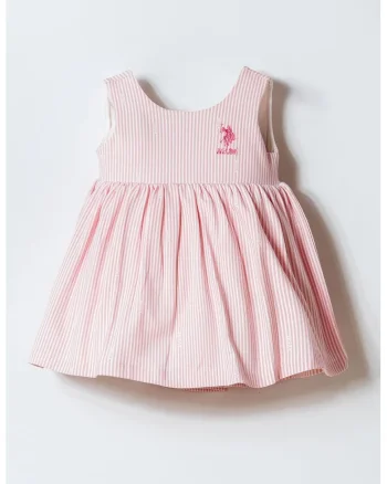 Rochie din amestec de bumbac cu model in dungi, Alb/Roz pastel