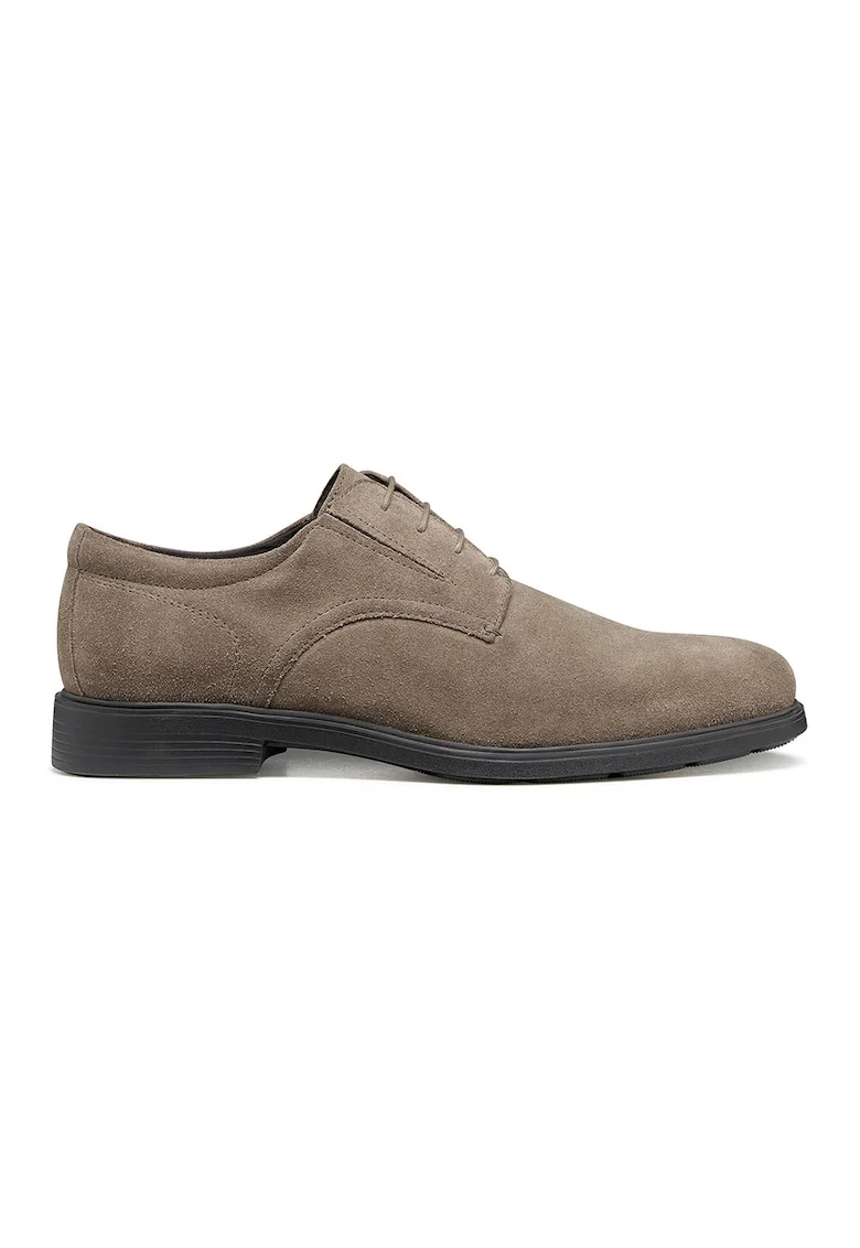 Pantofi derby din piele intoarsa cu cusaturi contrastante, Maro taupe