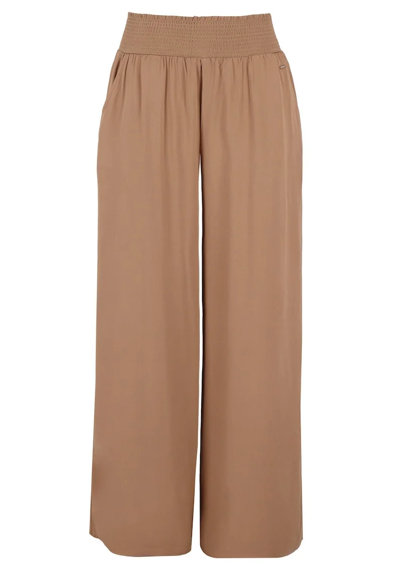 Pantaloni dama relaxed fit din viscoza, talie medie elastica,  R-Amina, bej, Bej